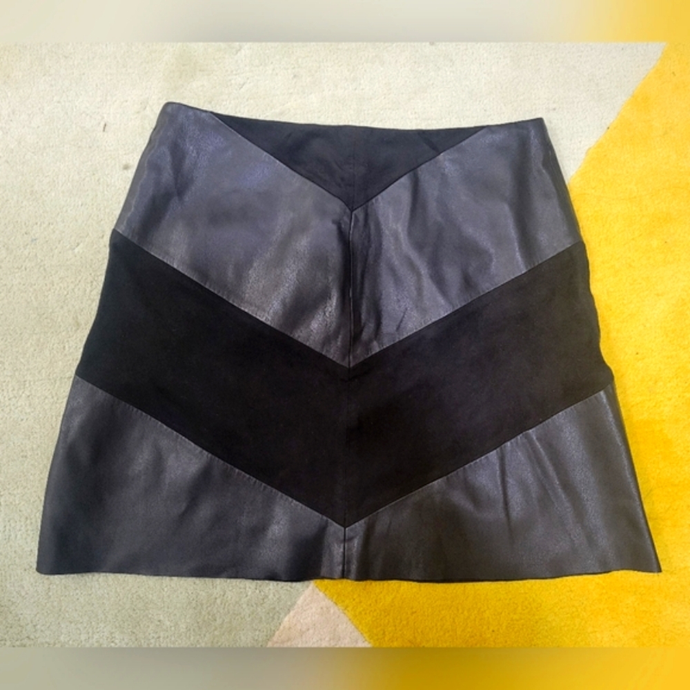 Zara Faux Leather/Suede Chevron Skirt